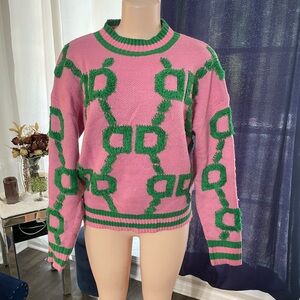 Immodel Pink and Green Patterned Dacie Luxe on 7th Sweater Woman Medium